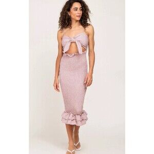 Mable Anthropologie Midi Dress Mauve Front Tie Gingham Ruffled Hem Dress Sz M